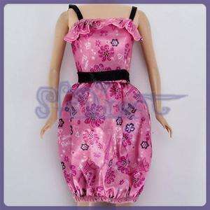 Handmade Flower Print Pink Belt Dress Skirt for Barbie  