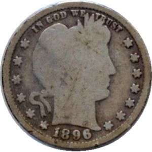 elf Barber Quarter Dollar 1896 G VG marks  