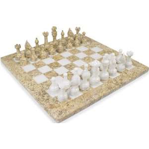  Classic Coral Stone & White Onyx Chess Set   3 King Toys 