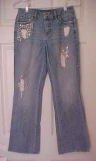Girls 12 LIMITED TOO Distressed Jeans Sequin Low Rise Flare Boot Cut 