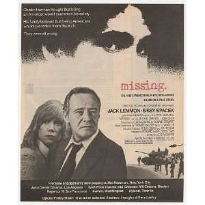  1982 Jack Lemmon Sissy Spacek Missing Movie Print Ad 
