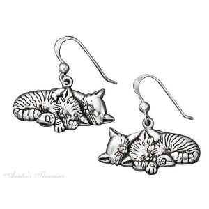  Sterling Silver Sleeping Cats Earrings Dangle: Jewelry