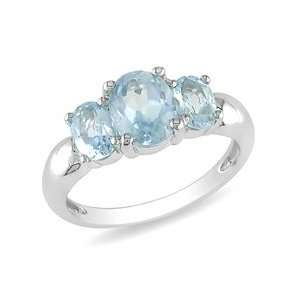   Sterling Silver 2 1/2 CT TGW Oval Blue Topaz Sky 3 Stone Ring Jewelry