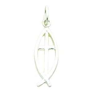  Sterling Silver Ichthus Fish & Cross Charm: Jewelry