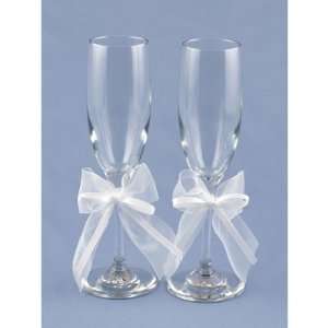  Simply Sweet White Chiffon and Satin Bows Toasting Flutes 