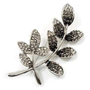  Delicate Diamante Leaf Brooch (Silver Tone Metal) Jewelry
