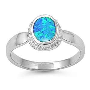  Sterling Silver Oval Blue Lab Opal Ring (Size 5   9 