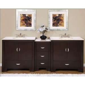  Silkroad 90 Double Sink Cabinet w/Drawer Bank Marble Top 