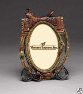 Western Saddle Rope & Horse Shoes Picture Frame  