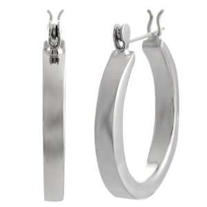  Sterling Silver 4mm Sideway Oval Hoop Earrings Jewelry