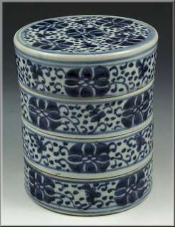 19thC Chinese Porcelain Blue & White Porcelain Stacking Box
