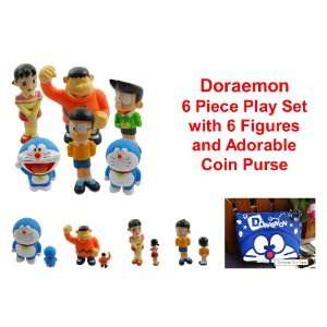  Doraemon 6 Figure Playset and Coin Purse Set Featuring Shizuka 