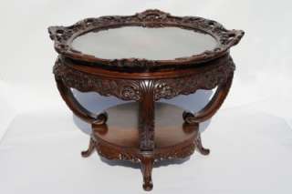 Heavily Carved, Inlaid Italian Coffee Table with Tray  