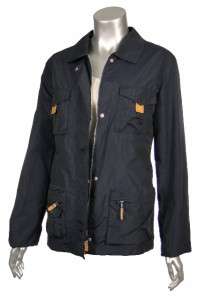   Studio Womens Blue Indigo Nylon Safari Rain Coat Jacket L  