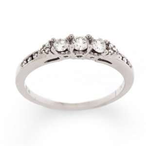  14K White Gold Diamond Past, Present and Future Anniversary Ring 