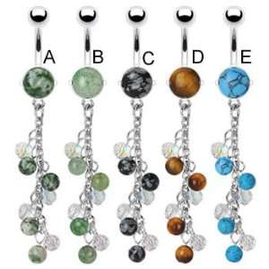   belly ring with dangling chains and stone, Turquoise   E Jewelry