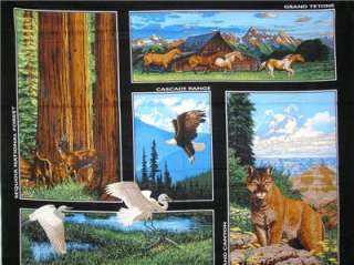 New Horse Eagle Crane Mountain Lion Tree Fabric Panel  