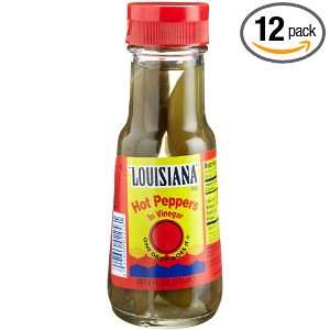 Louisiana Hot Peppers In Vinegar, 6 Ounce Glass Bottles (Pack of 12 