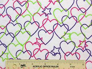 Multi Colored Hearts & Stars Cotton Flannel Fabric J3  