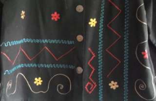 Sara Studio Woman 1X Black Cotton Twill Embroidered Jacket  