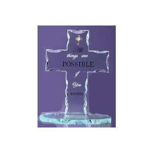  Glass Cross Plaque Stand Decoration   All Things Are 