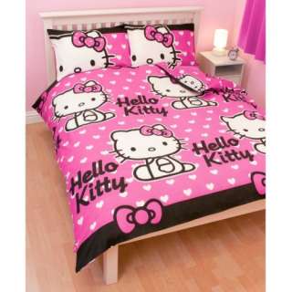   Kitty Hearts Rotary Double Bed Duvet Quilt Cover Set Brand New Gift