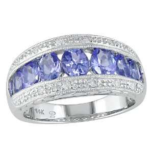  14K White Gold 1/8 ctw Diamond and Tanzanite Ring: Jewelry