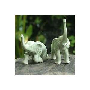  NOVICA Celadon ceramic statuette, Welcoming Elephants 