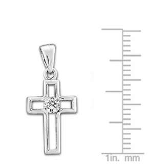 Sterling Silver Small CZ Cross Pendant  