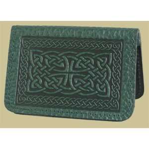 Celtic Braid   Green Leather Card Holder 
