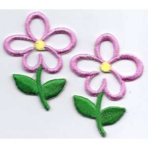  Flowers/Daisies Pink Iron On Embroidered Applique 