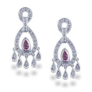  Ladies Diamond & Pink Sapphire Earring in 14K White Gold 