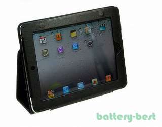 New for Apple iPad 2 Genuine Leather Cover Stand Case BLK  
