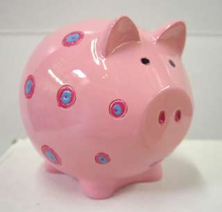 Adorable Kids Pink Polk A Dot Piggy Bank Money Jar Oink  