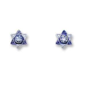  Crystal Star Of David Silver and Enamel Earrings Jewelry