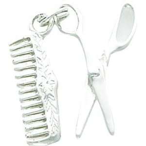  Sterling Silver Comb & Scissors Charm Jewelry