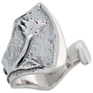 Sterling Silver Contemporary Rose Ring (Available in Sizes 5 to 12), 3 