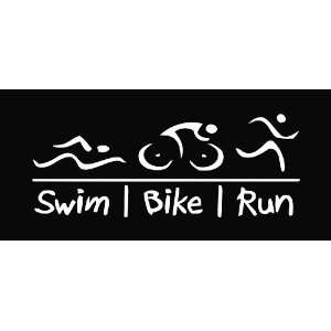  Swim Bike Run Die Cut Vinyl Decal Sticker   6.75 White 