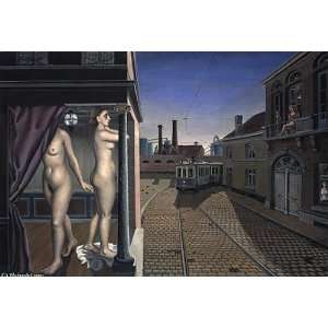 Hand Made Oil Reproduction   Paul Delvaux   32 x 22 inches   Street of 