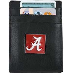   Black Leather Money Clip and Business Card Holder: Sports & Outdoors