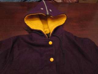Vtg Delong Womens Purple & Yellow Wool Letterman Varsity Snap Jacket 