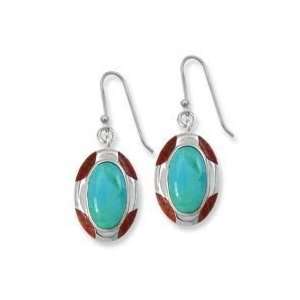  .925 Silver, Turquoise & Red Coral Earrings: Jewelry