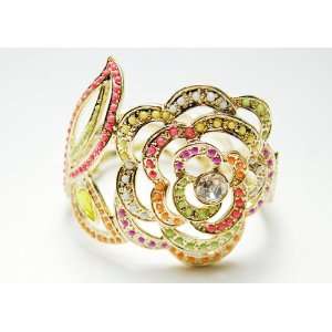   Design Spring Multi Color Beads Flower Leaf Big Chunky Bangle Bracelet