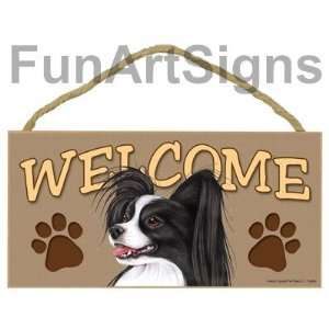   Papillon (Black & White) Welcome Sign   Wooden Sign: Kitchen & Dining