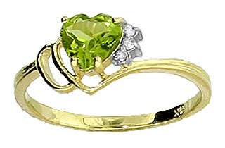 Natural Peridot Heart Gemstone Real Diamonds Ring 14K Solid Gold size 