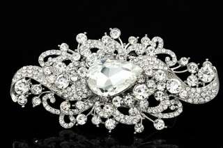 Clear Rhinestone Crystal Flower Ribbons Bridal Wedding Tiara Veil Side 