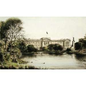  Buckingham Palace Etching , Views Landscapes Engraving 