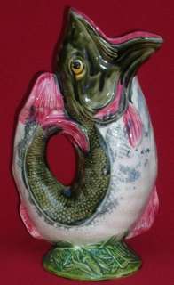 AUTHENTIC ANTIQUE FRENCH ONNAING MAJOLICA FISH PITCHER 1880 MINT 