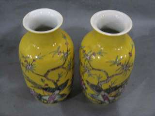 FINE A PAIR CHINESE FAMILLE ROSE PORCELAIN FLOWERS & BIRDS VASE  