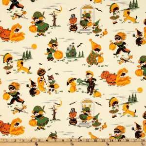  44 Wide Trick Or Treat Parade Cream Fabric By The Yard 